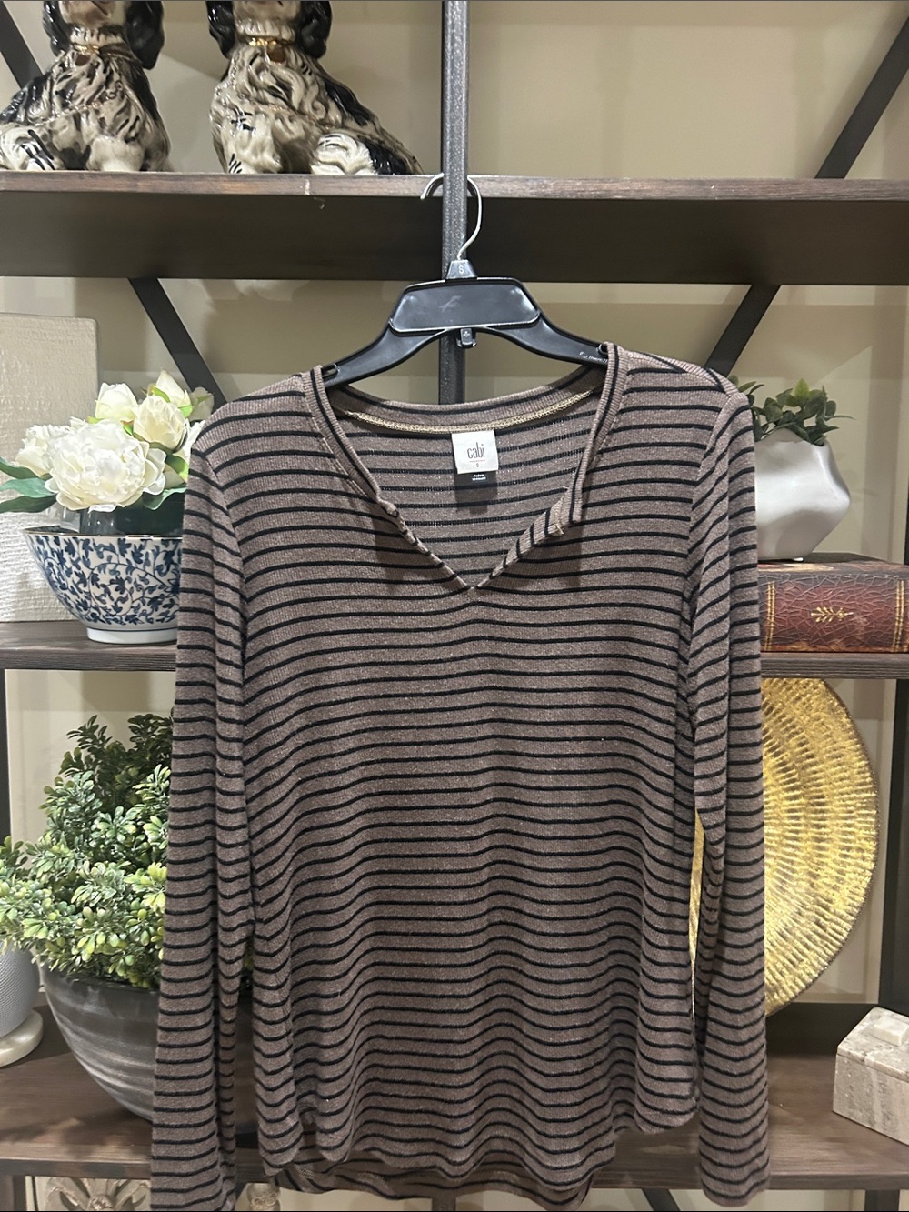 CAbi small Brown and Black Striped Long Sleeve Tee